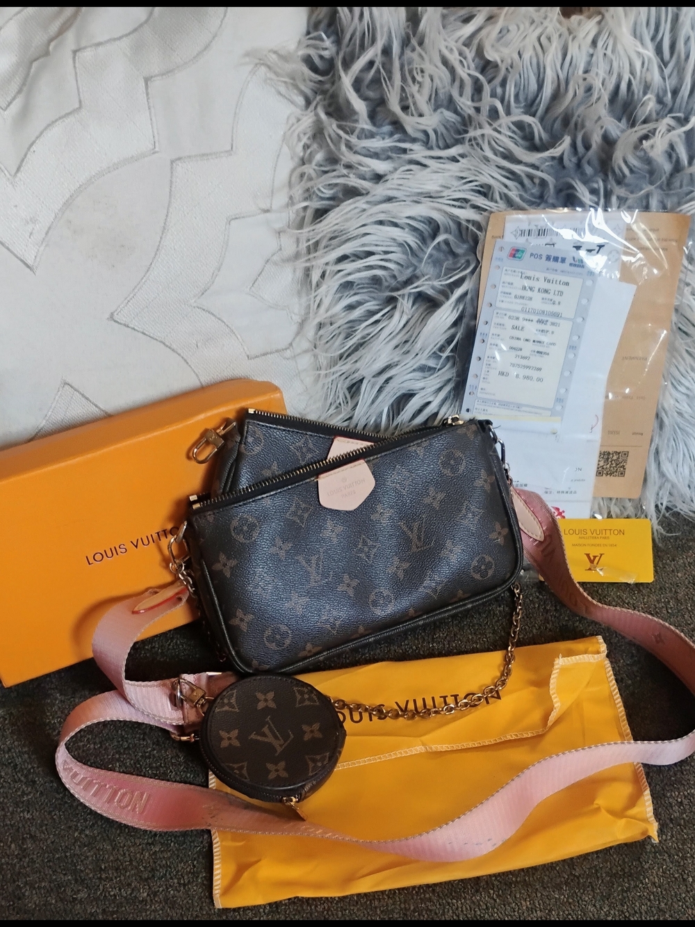 Louis Vuitton Multi Pochette Monogram Canvas Pink Strap Crossbody Duty Paid